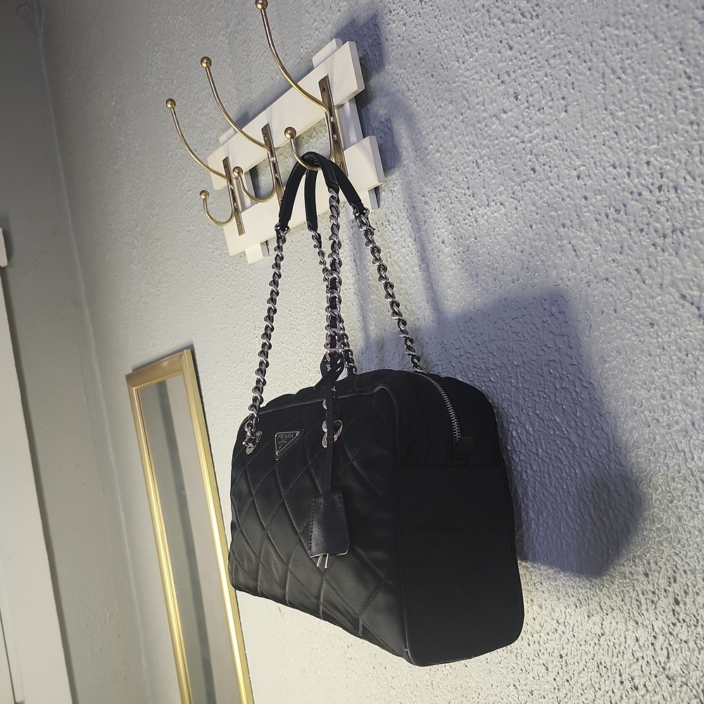 Prada Black Tussu Quilted Nylon Bag + Lock & Key W/Poshmark Authentication - Picture 2 of 15